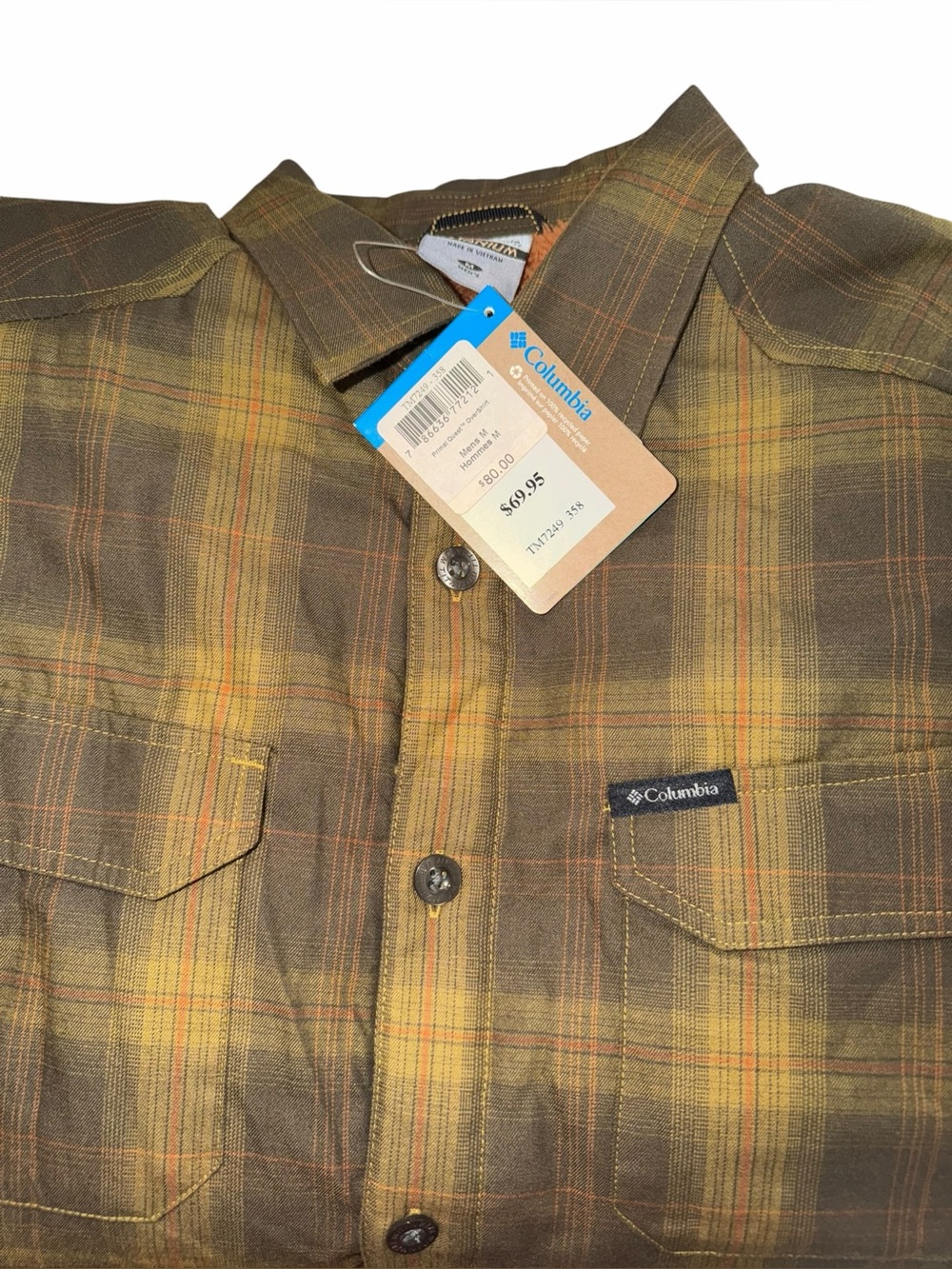 NWT Columbia Titanium Sherpa Lined Flannel Shirt Jacket Olive Plaid Men's Medium